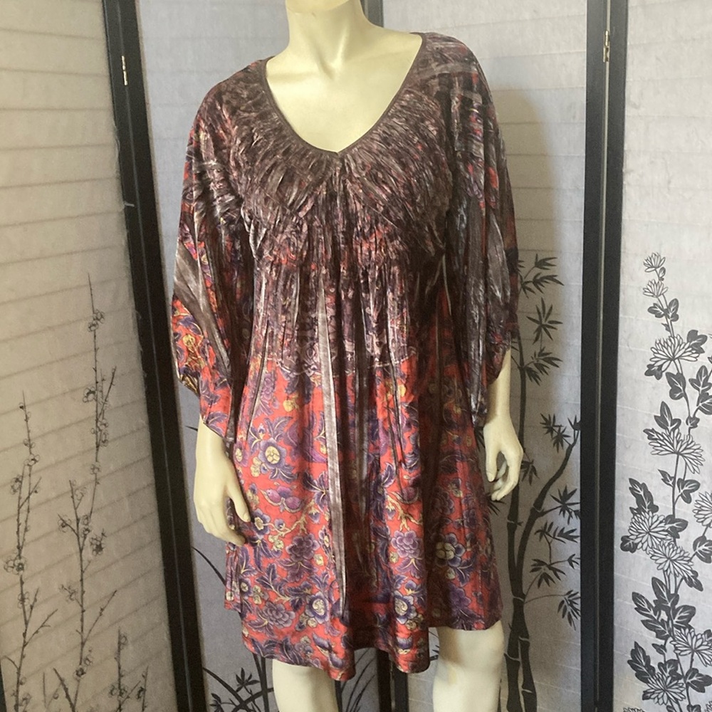 Women's One World V-Neck Tunic Dress - Burnt Orange Multi